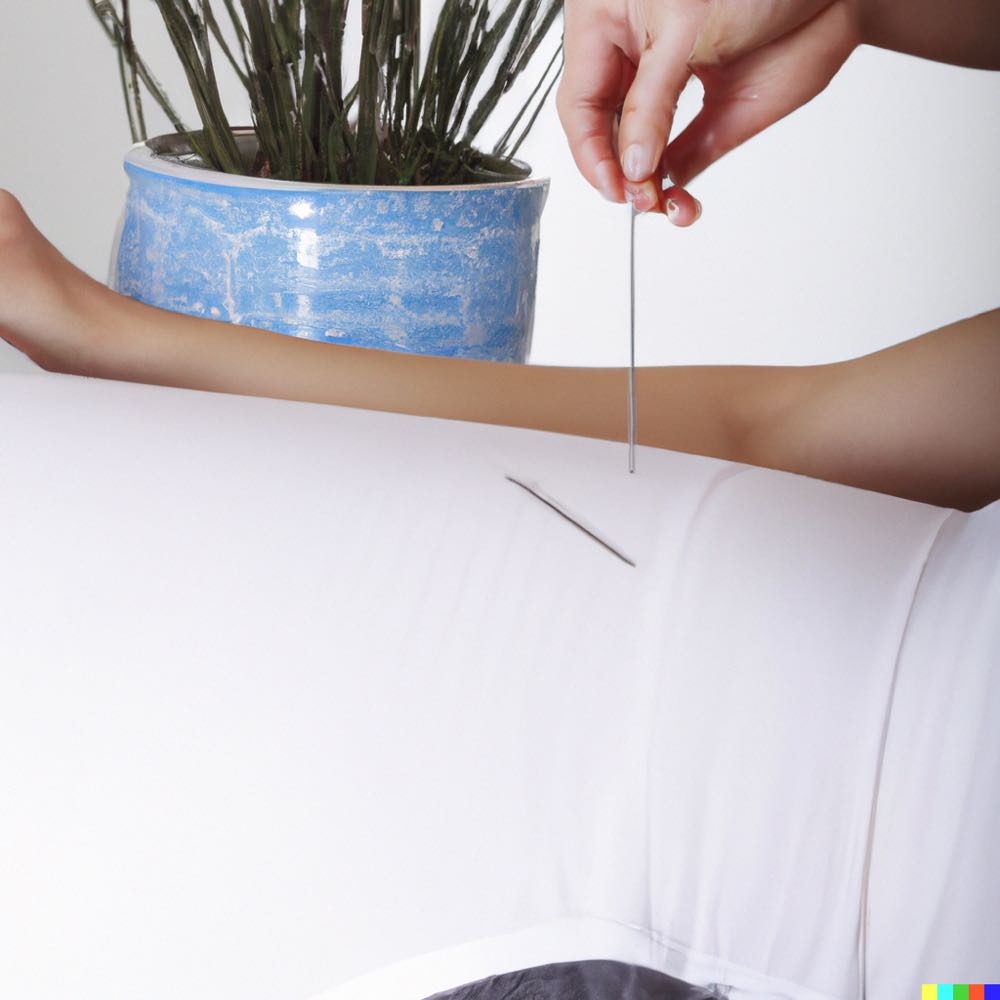 Image of a woman lying down with acupuncture needles, receiving acupuncture for fertility treatment 